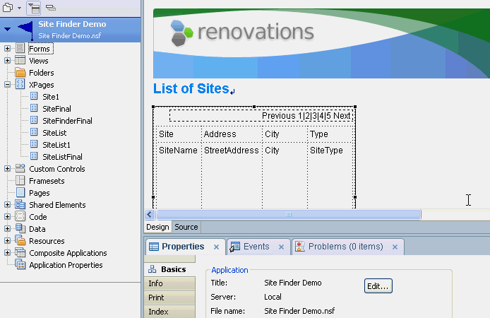 ビューコントロールが表示された SiteList XPage